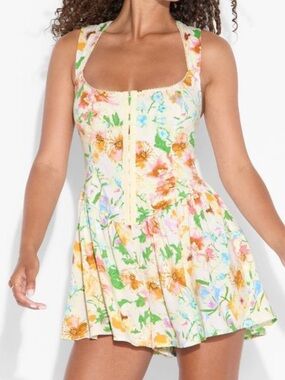 wild fable Floral Zip-Front Cream Romper with Pastel Print